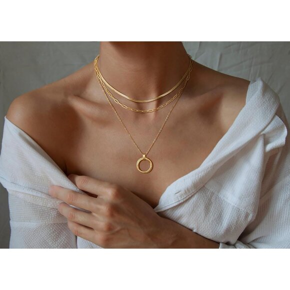 Christmas gift gold Style 15 plated layered necklaces women dainty choker set - Picture 2 of 7